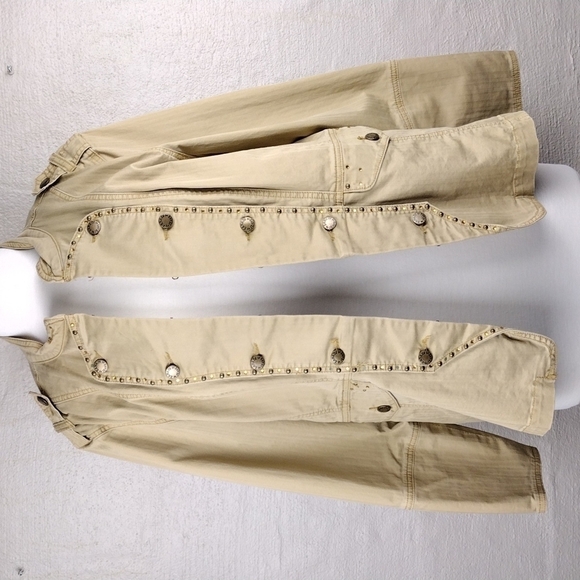 Zana Di Tan Embellished Long Sleeve Collarless Hook Front Below Waist Light Coat - Picture 4 of 16